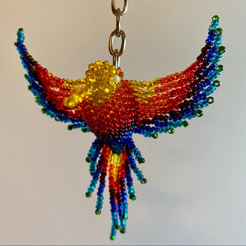Hummingbird rainbow beaded keychain / Purse Handbag Charm NWT